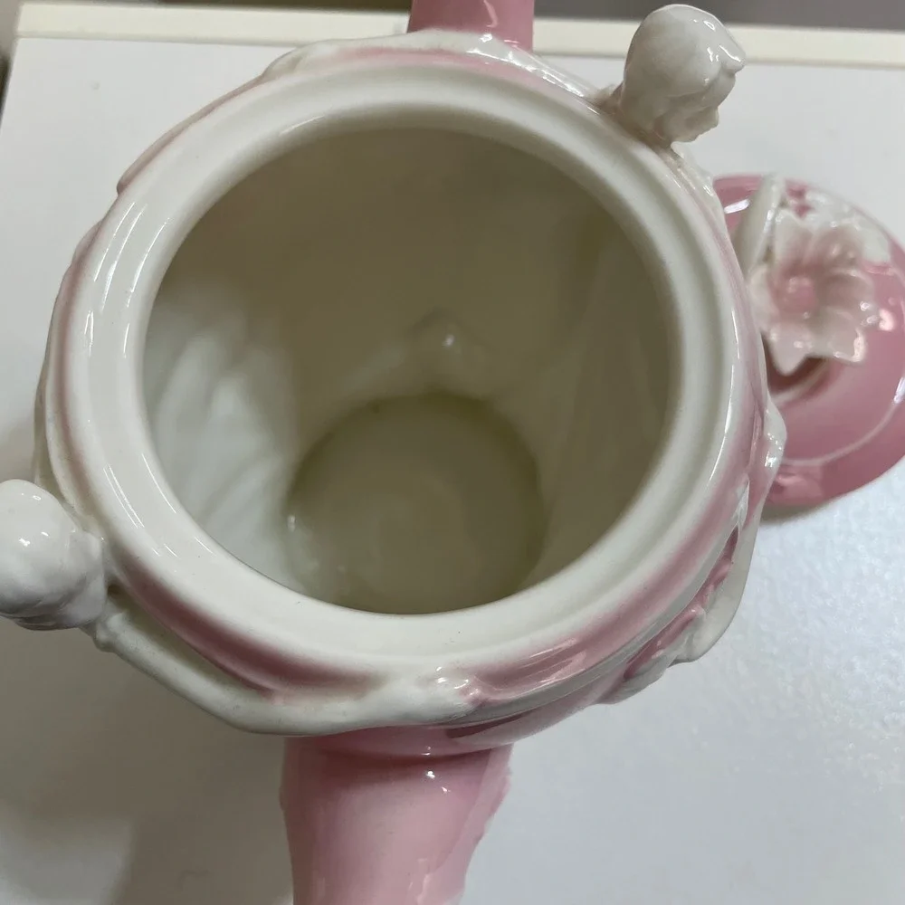 Pink Art Nouveau Lady Teapot Floral Lid Ceramic Decorative Tea Pot‎